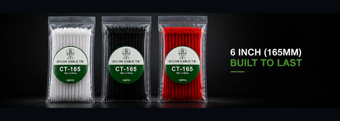 Packaged CT-165 cable ties in white, black, and red